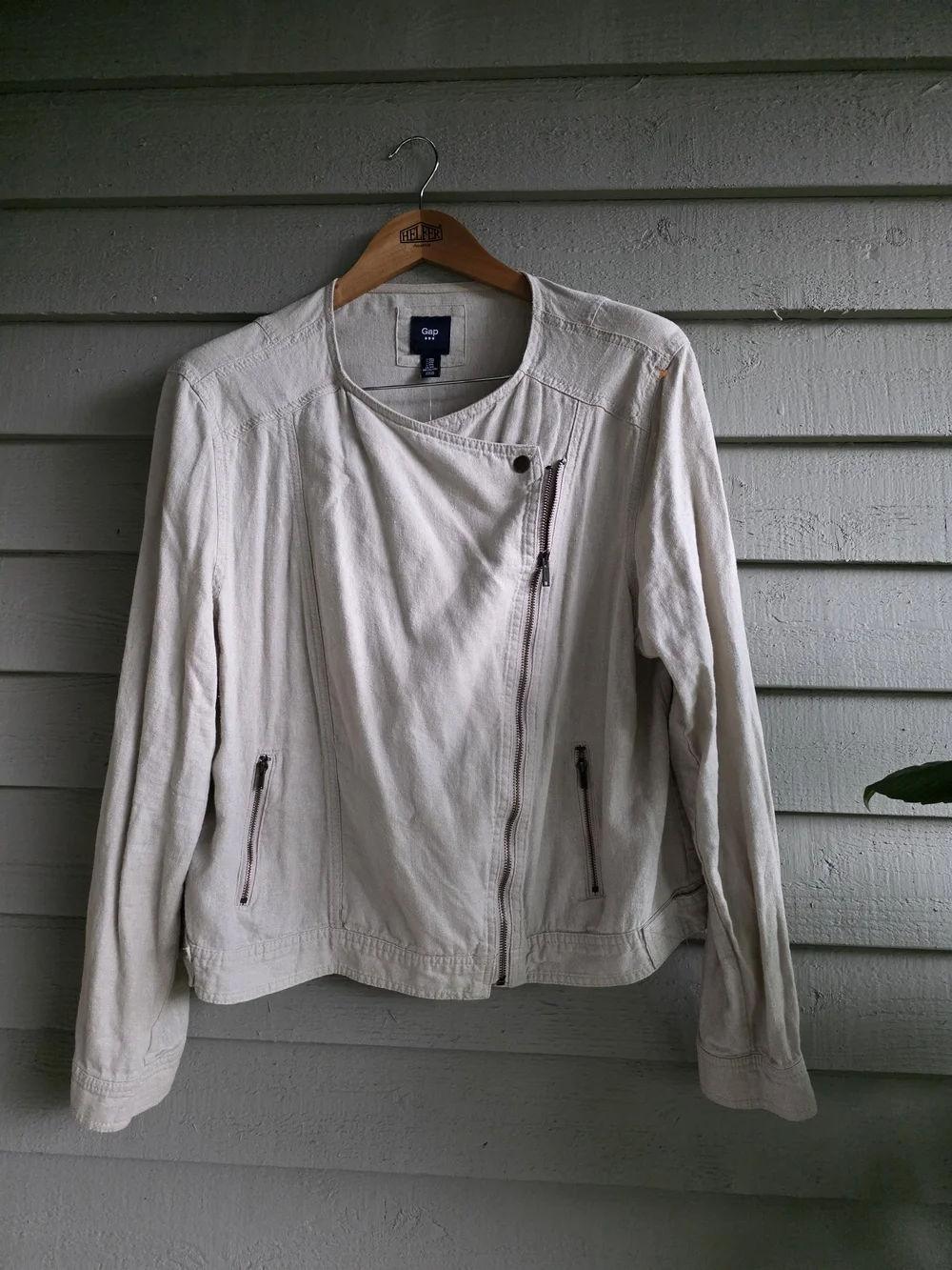 Gap Women's Linen Cream Asymmetric Zip Jacket XXL